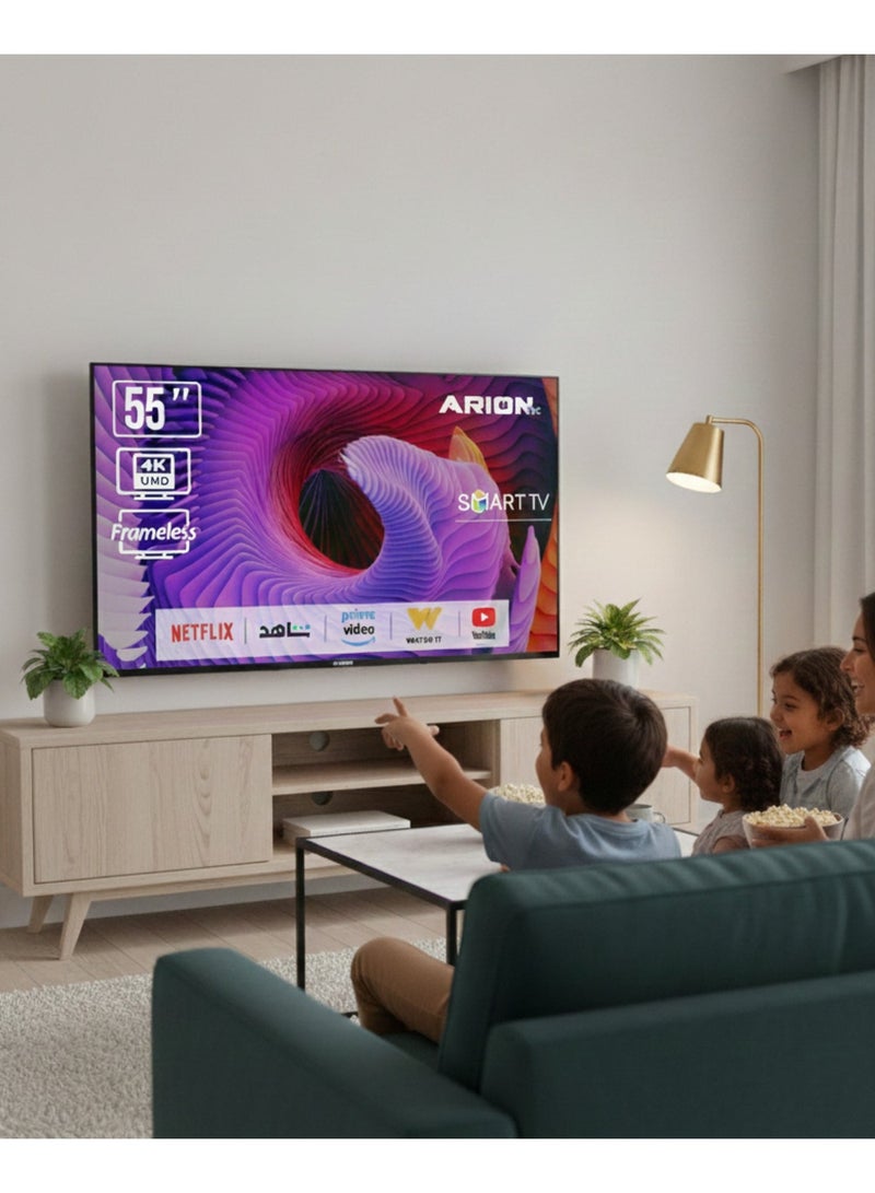 أريون تلفزيون 55 بوصة ذكي بنظام أندرويد 4K UHD، دقة فائقة الوضوح، شاشة فئة A+، تصميم نحيف بدون حواف، واي فاي، مداخل HDMI 2.0 و USB – موديل AR-55 T4S (55DF2) - Image 2