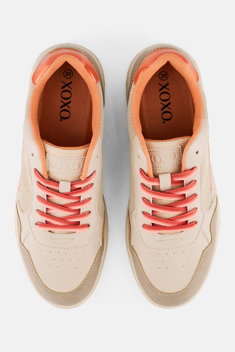 XOXO Women Low Cut Lace Up Casual Shoes, Beige - Image 2