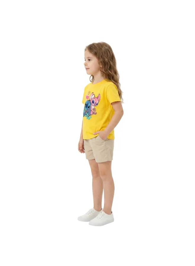 بيداني Girls Stitch Alien Cartoon  T-Shirt-Yellow