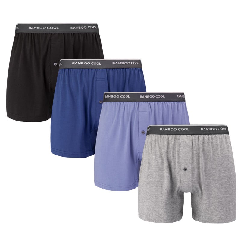 BAMBOO COOL Mens Boxer ShortsBreathable knit Boxers UnderwearRelaxed Fit Stretch Boxers 4 Pack