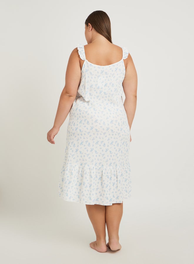 Styli Plus Size Floral Print Cotton Gauze Ruffle Trim Slip Dress - Image 4