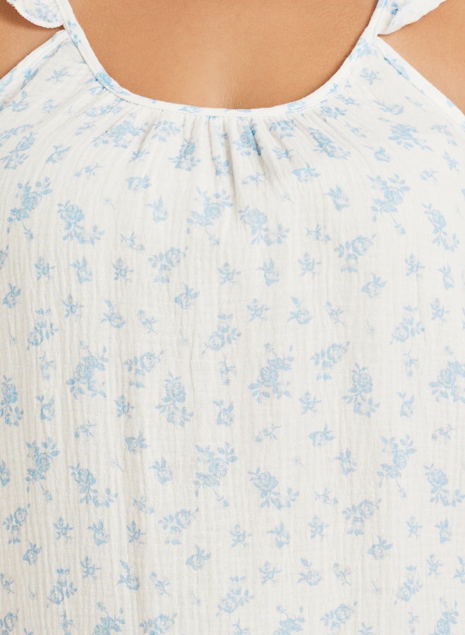 Styli Plus Size Floral Print Cotton Gauze Ruffle Trim Slip Dress - Image 3