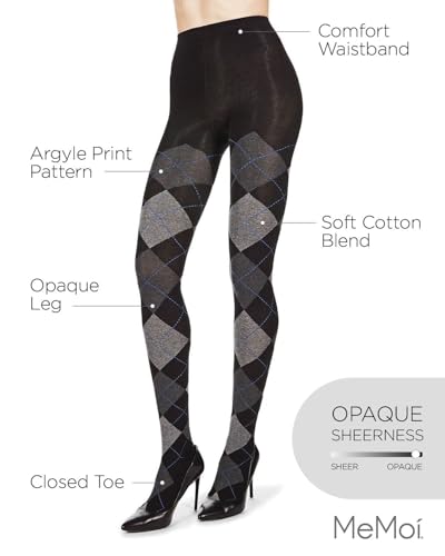 MeMoi Textured Argyle Sweater Tights Dark Gray Heather Medium/Large - Image 3