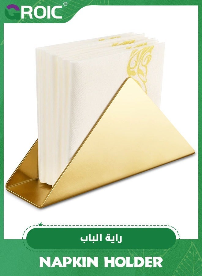 GROIC Triangle Napkin Holder, Stainless Steel Freestanding Flat Tissue Dispenser Organizer for Home Kitchen Countertops, Dinner Tables, Picnic Golden,Premium Paper - Image 1