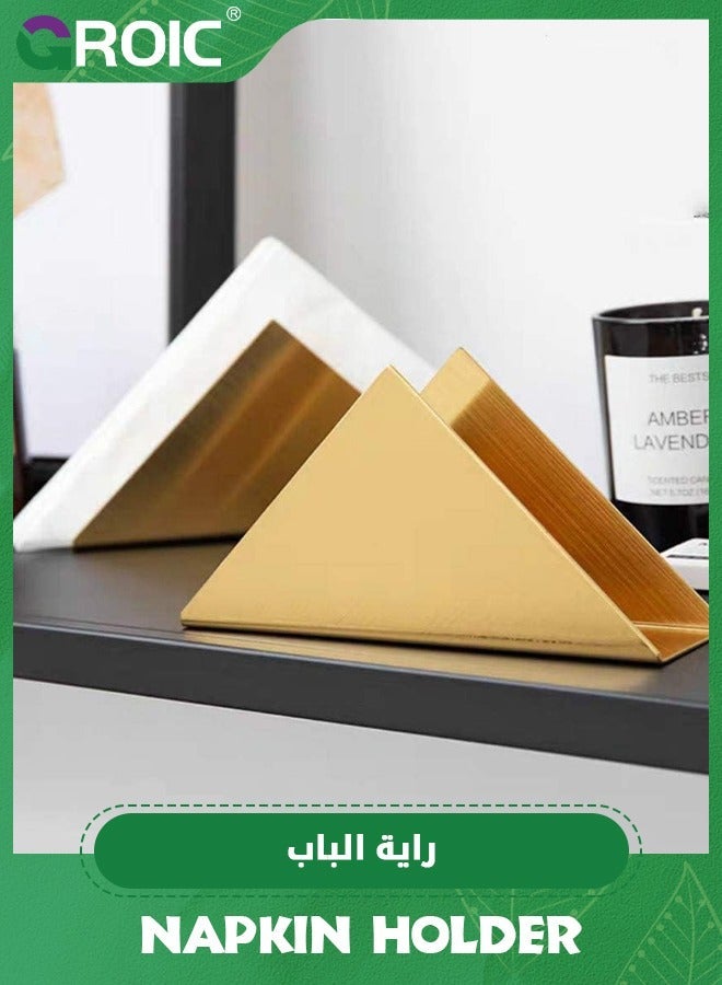 GROIC Triangle Napkin Holder, Stainless Steel Freestanding Flat Tissue Dispenser Organizer for Home Kitchen Countertops, Dinner Tables, Picnic Golden,Premium Paper - Image 5