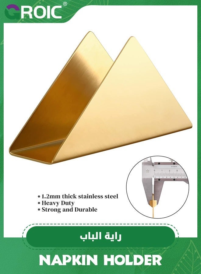 GROIC Triangle Napkin Holder, Stainless Steel Freestanding Flat Tissue Dispenser Organizer for Home Kitchen Countertops, Dinner Tables, Picnic Golden,Premium Paper - Image 2