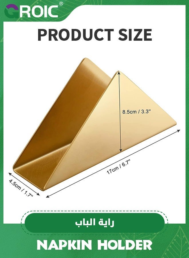 Triangle Napkin Holder, Stainless Steel Freestanding Flat Tissue Dispenser Organizer for Home Kitchen Countertops, Dinner Tables, Picnic Golden,Premium Paper