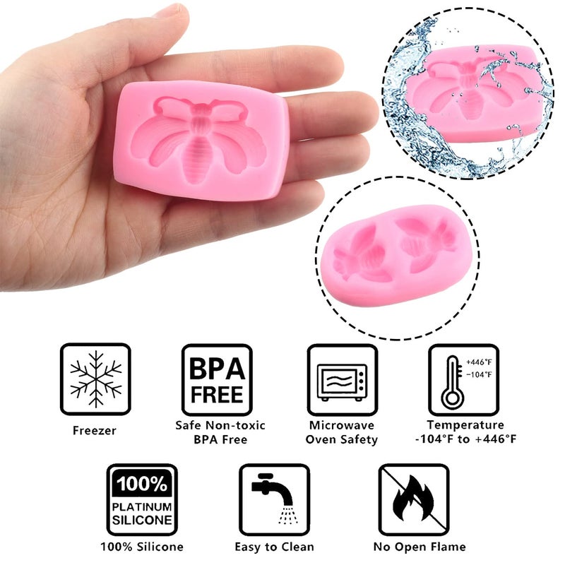 ZiXiang Bumble Bee Silicone Fondant Molds For Cupcake Topper Cake Decorating Candy Polymer Clay Chocolate Gum Paste Set of 4 - Image 2