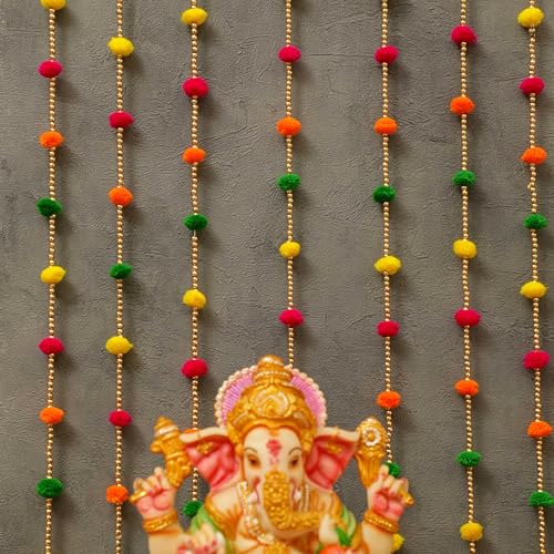 RR Crafts Door Hangings for Home - 10 Pcs Pom Pom Hangings | Door Toran | Latkan | Traditional Decoration Items | Mandir Decoration Items | 4 Ft Each - Image 1