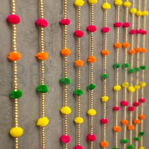 RR Crafts Door Hangings for Home - 10 Pcs Pom Pom Hangings | Door Toran | Latkan | Traditional Decoration Items | Mandir Decoration Items | 4 Ft Each - Image 3