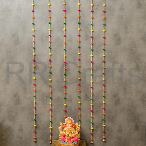 RR Crafts Door Hangings for Home - 10 Pcs Pom Pom Hangings | Door Toran | Latkan | Traditional Decoration Items | Mandir Decoration Items | 4 Ft Each - Image 2