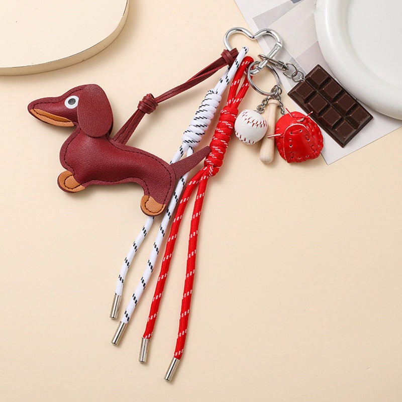 Vintage Dachshund Dog Keychain Unique Style Sturdy PU Material Coffee Elegant Charm For Bag And Keys Decoration Daily Use - Image 4