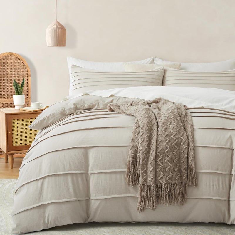 Oli Anderson Linen Grey Duvet Cover King Size - Pleated King Duvet Cover, 3PCS Soft and Breathable Textured Bedding Set with Zipper Closure (Linen, 104"Ã—90") - Image 1
