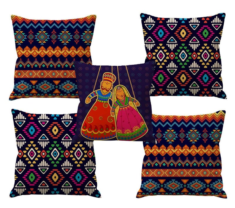 AEROHAVEN™ Decorative Hand Made Jute Throw/Pillow Cushion Covers - (Multicolour, 16 x 16 inch) Set of 5 - Image 2