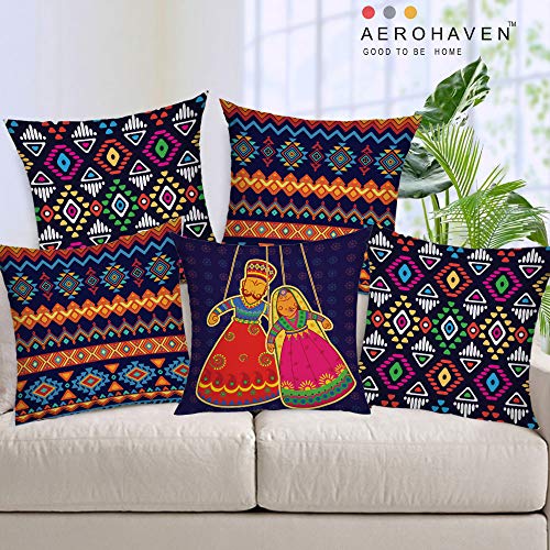 AEROHAVEN™ Decorative Hand Made Jute Throw/Pillow Cushion Covers - (Multicolour, 16 x 16 inch) Set of 5 - Image 1