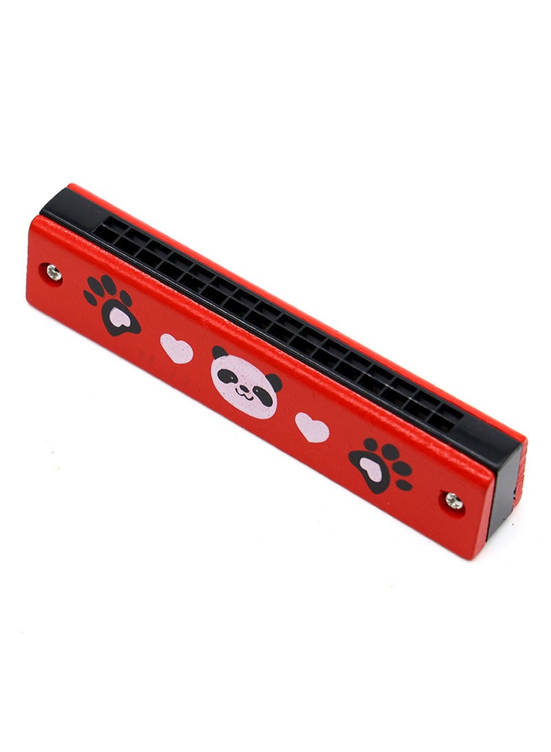 Generic Panda Red Wooden Harmonica 16 Holes Children'S Harmonica Music Toy Kindergarten Music Teaching Aids Elementary School Students Beginners Wind Instrument  - Image 1