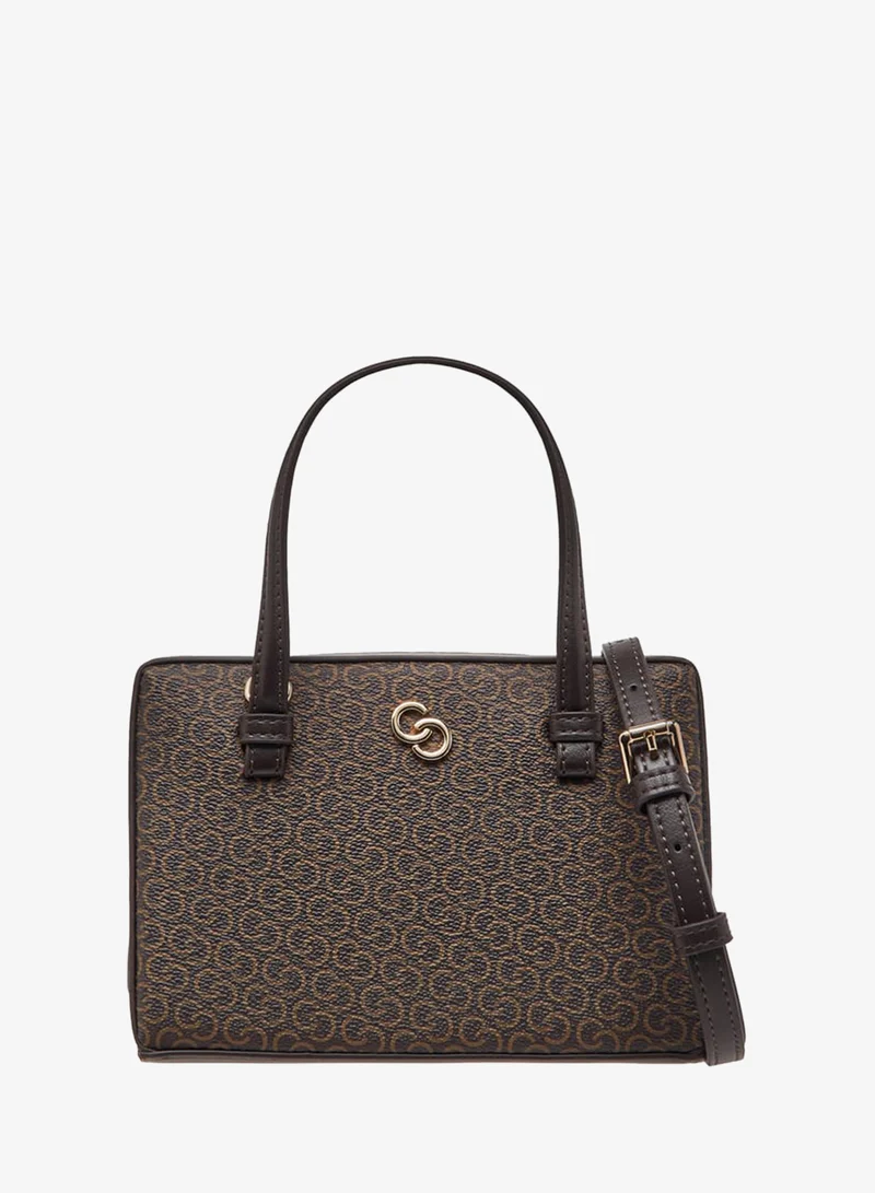 Monogram Print Tote Bag with Detachable Strap and Magnetic Closure