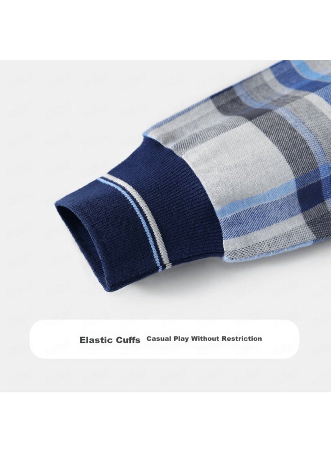 Mqdmini Kids Hooded Cotton Shirt Boys Jacket Blue Green Plaid - Image 4