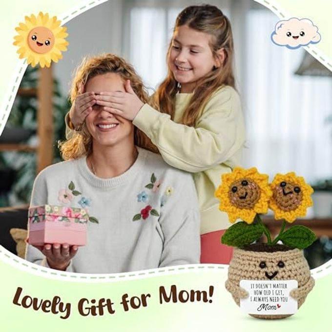 OASSIE Gifts For Mom From Daughter Son Handmade Positive Sunflower Crochet With Card Mom Gifts For Mothers Day, Birthday Gift For Mother In Law Mama Grandma, Emotional Support Crochet - Image 5