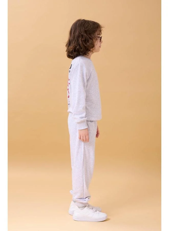 Perendi Boy Embroidered Print Detailed Seasonal Two-Piece Set - Ecru.