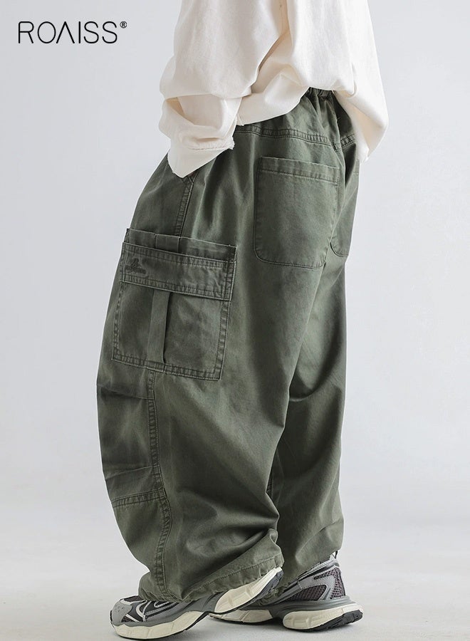 رويس بنطلونات فضفاضة غير رسمية للأولاد، بنطلونات كارغو واسعة الخصر ومرنة مع جيوب، بنطلونات أنيقة عتيقة للأولاد، مناسبة للارتداء اليومي والمدرسة والأنشطة الداخلية والخارجية - Image 2