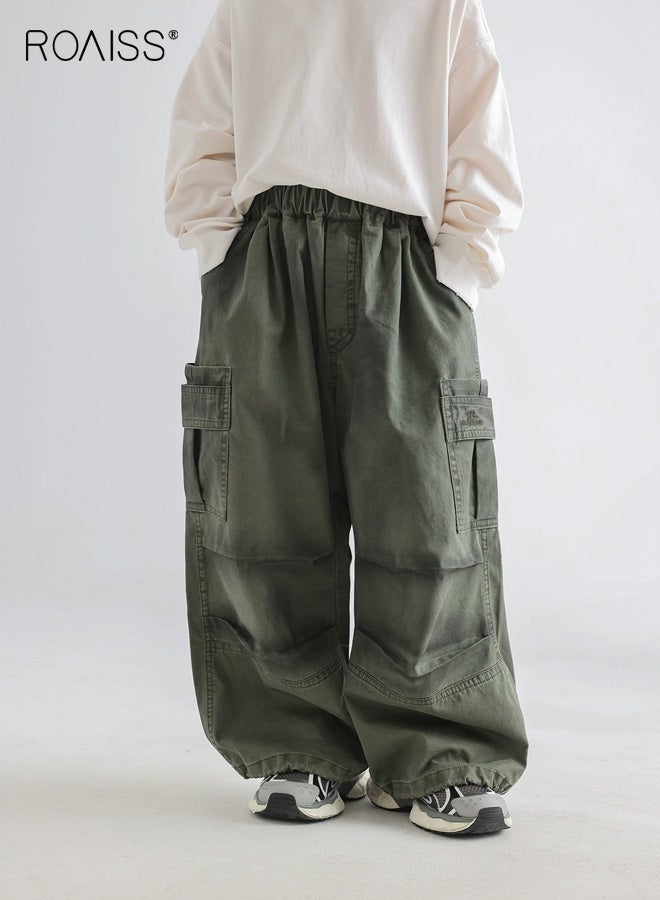 رويس بنطلونات فضفاضة غير رسمية للأولاد، بنطلونات كارغو واسعة الخصر ومرنة مع جيوب، بنطلونات أنيقة عتيقة للأولاد، مناسبة للارتداء اليومي والمدرسة والأنشطة الداخلية والخارجية - Image 1