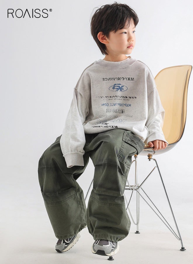 رويس بنطلونات فضفاضة غير رسمية للأولاد، بنطلونات كارغو واسعة الخصر ومرنة مع جيوب، بنطلونات أنيقة عتيقة للأولاد، مناسبة للارتداء اليومي والمدرسة والأنشطة الداخلية والخارجية - Image 4