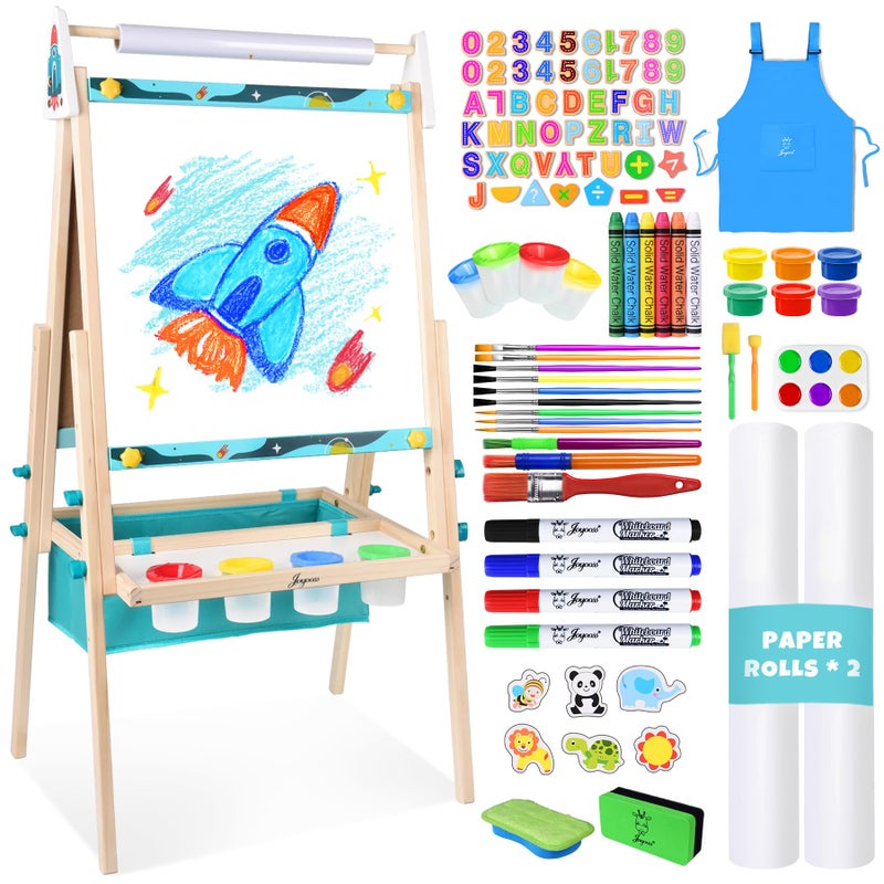 Joyooss Art Easel for Kids Double Sided Wooden with 98 Accessories Kids Easel Drawing Board with Magnetic Chalkboard Dry Erase White Board  Paper Roll Paint Art Easel for Kids Age 24 48 912