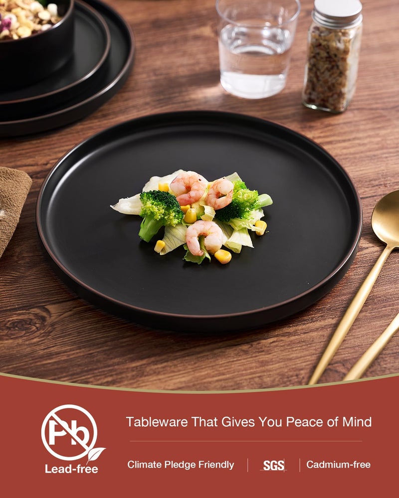 Famiware Nebula Ridge Stoneware Dinnerware Sets, Plates and Bowls Sets for 4, 12 Pieces Dishes Set, Microwave and Dishwasher Safe Kitchen Plates, Matte Black - Image 5