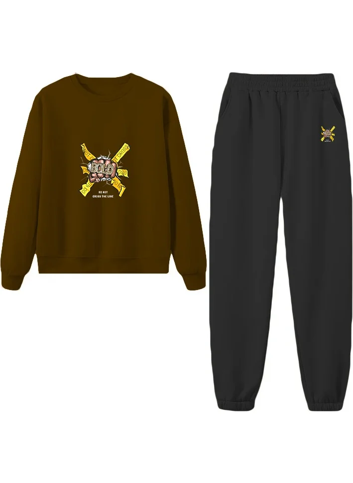 DogFish Tracksuit Oversize Bold Printed Tracksuit Brown