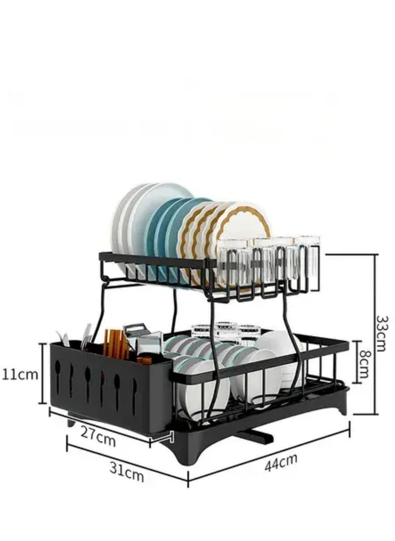 Generic 2-Tier Dish Rack for Kitchen Countertop, Large Removable Stainless Steel Dish Drainer, Space-Saving Kitchen Organizer for Plates, Cups, Utensils, and Cutlery, Durable, Corrosion-Resistant, Easy to Clean, Includes Drainboard, Knife & Utensil Holder, Perfect for Keeping Your Kitchen Organized and Dry, Ideal for Modern Kitchens with Limited Counter Space, Practical Design for Efficient Dish Drying, Helps Keep Your Kitchen Counter Clean and Tidy, Adjustable Design for Versatile Use, High-Quality Material Ensures Long-Term Durability, Optimized Storage for All Your Kitchenware, Ideal for Busy Households Looking for a Practical and Stylish Solution to Dish Storage and Organization, Functional Design that Maximizes Space While Providing Easy Access to Drying Items, Effortless Maintenance and Versatile Placement Options. Perfect for Home Cooks, Small Apartments, or Anyone Looking to Enhance Kitchen Organization  - Image 2