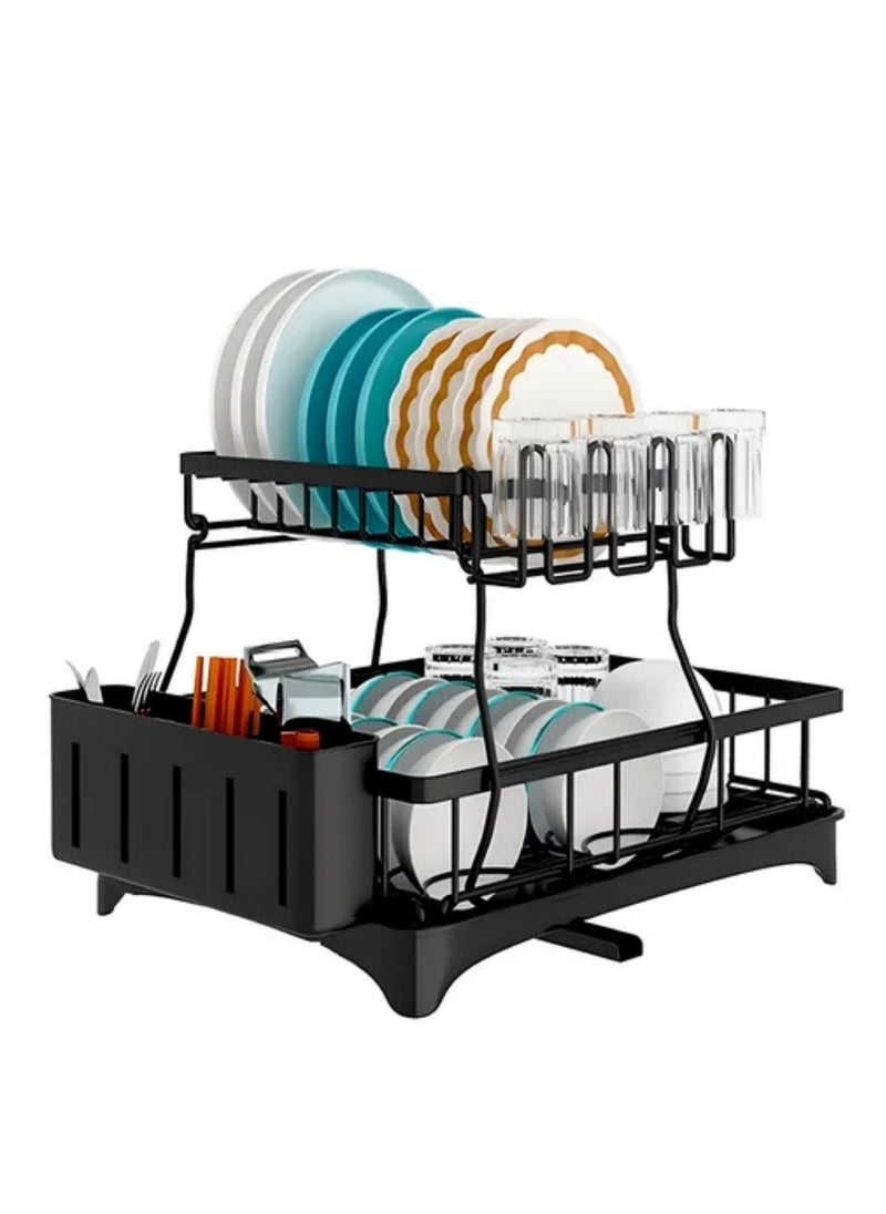 Generic 2-Tier Dish Rack for Kitchen Countertop, Large Removable Stainless Steel Dish Drainer, Space-Saving Kitchen Organizer for Plates, Cups, Utensils, and Cutlery, Durable, Corrosion-Resistant, Easy to Clean, Includes Drainboard, Knife & Utensil Holder, Perfect for Keeping Your Kitchen Organized and Dry, Ideal for Modern Kitchens with Limited Counter Space, Practical Design for Efficient Dish Drying, Helps Keep Your Kitchen Counter Clean and Tidy, Adjustable Design for Versatile Use, High-Quality Material Ensures Long-Term Durability, Optimized Storage for All Your Kitchenware, Ideal for Busy Households Looking for a Practical and Stylish Solution to Dish Storage and Organization, Functional Design that Maximizes Space While Providing Easy Access to Drying Items, Effortless Maintenance and Versatile Placement Options. Perfect for Home Cooks, Small Apartments, or Anyone Looking to Enhance Kitchen Organization  - Image 1