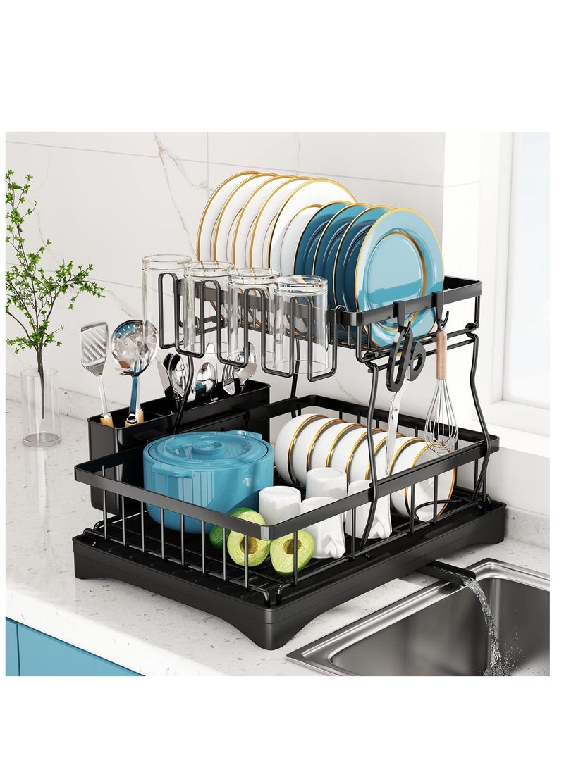 Generic 2-Tier Dish Rack for Kitchen Countertop, Large Removable Stainless Steel Dish Drainer, Space-Saving Kitchen Organizer for Plates, Cups, Utensils, and Cutlery, Durable, Corrosion-Resistant, Easy to Clean, Includes Drainboard, Knife & Utensil Holder, Perfect for Keeping Your Kitchen Organized and Dry, Ideal for Modern Kitchens with Limited Counter Space, Practical Design for Efficient Dish Drying, Helps Keep Your Kitchen Counter Clean and Tidy, Adjustable Design for Versatile Use, High-Quality Material Ensures Long-Term Durability, Optimized Storage for All Your Kitchenware, Ideal for Busy Households Looking for a Practical and Stylish Solution to Dish Storage and Organization, Functional Design that Maximizes Space While Providing Easy Access to Drying Items, Effortless Maintenance and Versatile Placement Options. Perfect for Home Cooks, Small Apartments, or Anyone Looking to Enhance Kitchen Organization  - Image 3