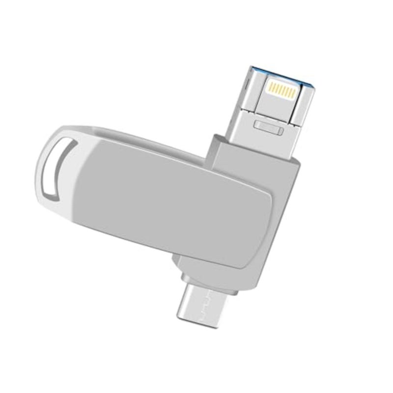 2TB Dual-Drive USB Flash Drive for Phone Silver Gray, Aluminum Alloy, High-Speed Mobile Photo Storage Memory Stick with USB-C Compatibility - Image 1
