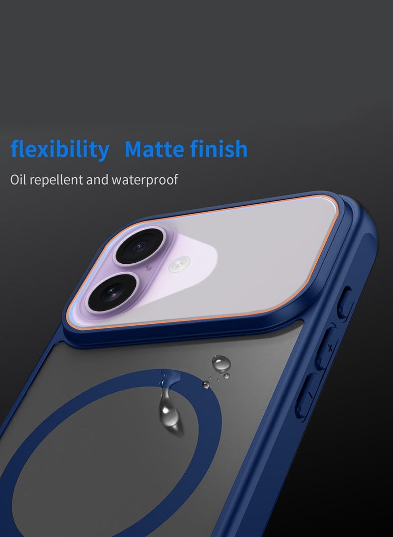 Wtech Apple iPhone 17 5G 2025 Hybrid Matte Translucent Back Cover Shockproof Hard PC Strong Magnetic Adsorption Case Cover (MCMPMN) - Navy Blue - Image 2