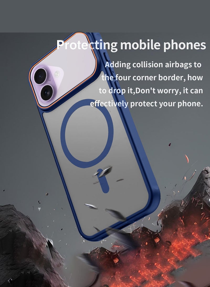 Wtech Apple iPhone 17 5G 2025 Hybrid Matte Translucent Back Cover Shockproof Hard PC Strong Magnetic Adsorption Case Cover (MCMPMN) - Navy Blue - Image 3