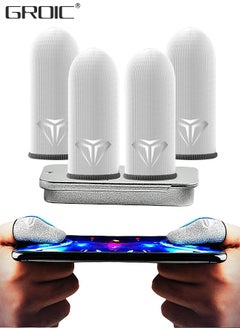 GROIC 4 قطع من أكمام أصابع ألعاب الهاتف المحمول مع حافظة، أكمام إبهام / قفازات أصابع من الألياف الفضية غطاء غطاء إصبع للألعاب مقاوم للتعرق للألعاب / متين / قابل للتنفس لجميع ألعاب الهاتف المحمول  - Image 1