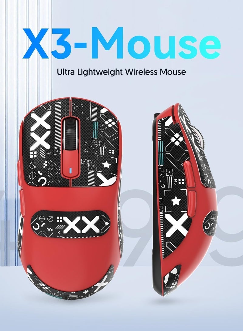 Attack Shark X3 Wireless Gaming Mouse, 49g Ultralight, PixArt PAW3395 26000 DPI, Bluetooth/2.4Ghz /Wired Tri-Mode, 200Hrs Rechargeable Battery, Kailh GM8.0 Switch for MAC/Win - Red&Tape - Image 2