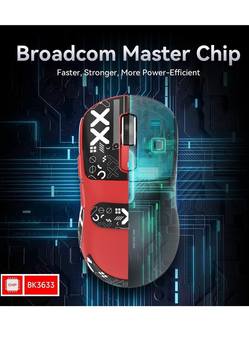 Attack Shark X3 Wireless Gaming Mouse, 49g Ultralight, PixArt PAW3395 26000 DPI, Bluetooth/2.4Ghz /Wired Tri-Mode, 200Hrs Rechargeable Battery, Kailh GM8.0 Switch for MAC/Win - Red&Tape - Image 3