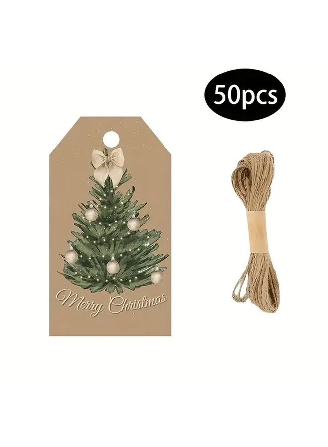 50pcs Christmas Gift Tags with Twine Multicolor Paper Labels Holiday Wrapping Supplies Bulk Pack for Presents Party Decorations Xmas Packaging - Image 1