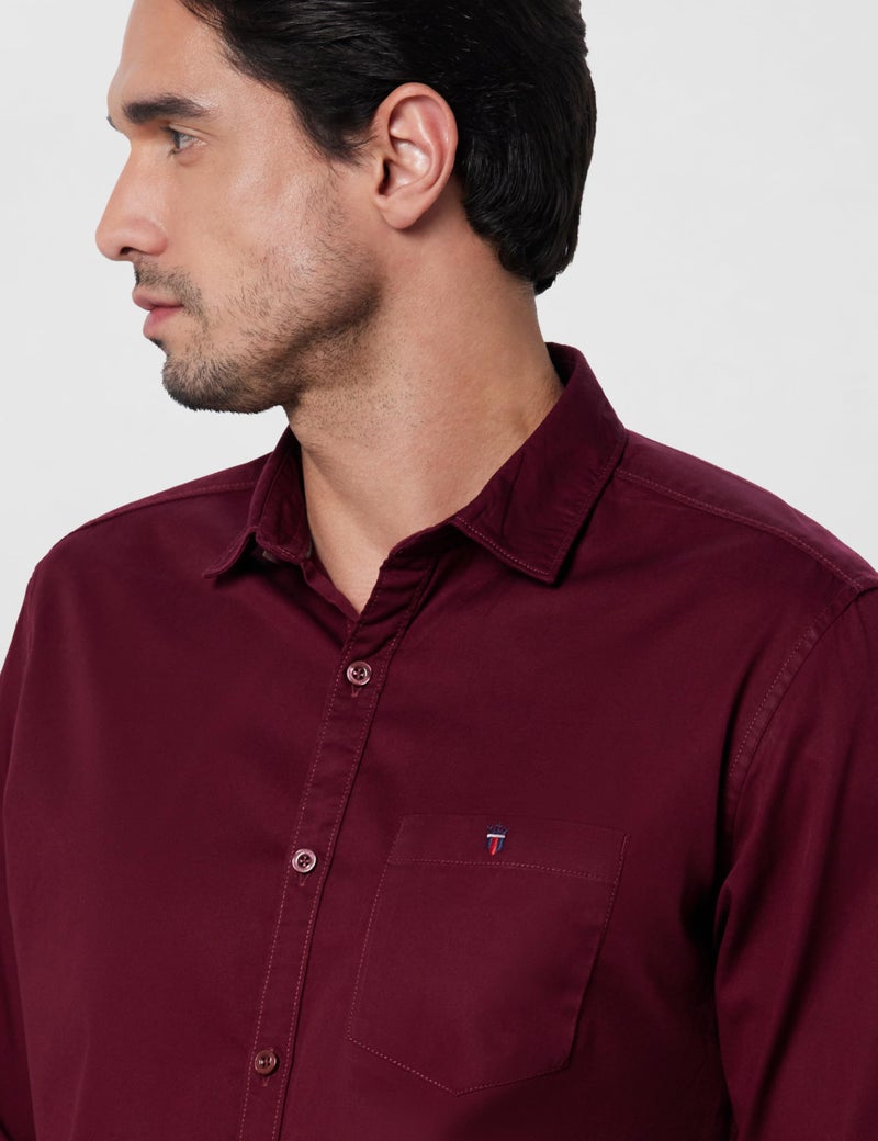 LOUIS PHILIPPE قميص رجالي من قطن لويس فيليب بقصة ضيقة (LRSFCSLPE10483_Maroon, 39) - Image 4