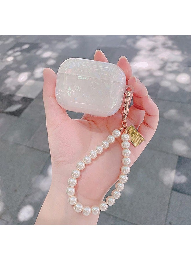 Ant Protective Case with Pearl Wrist Chain Keychain for AirPod Pro, Sparkle Marble Protective Cover, Full Protective Silicone Skin Cover, for Women and Girls - Image 3