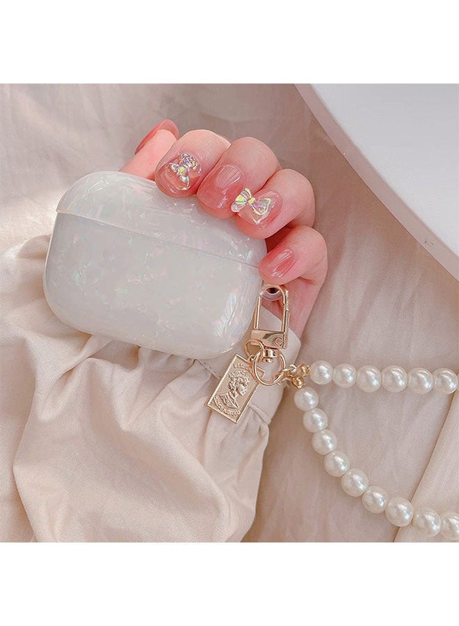 Ant Protective Case with Pearl Wrist Chain Keychain for AirPod Pro, Sparkle Marble Protective Cover, Full Protective Silicone Skin Cover, for Women and Girls - Image 4