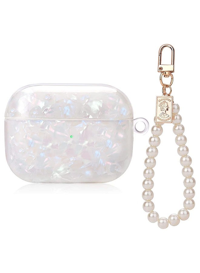 Ant Protective Case with Pearl Wrist Chain Keychain for AirPod Pro, Sparkle Marble Protective Cover, Full Protective Silicone Skin Cover, for Women and Girls - Image 1