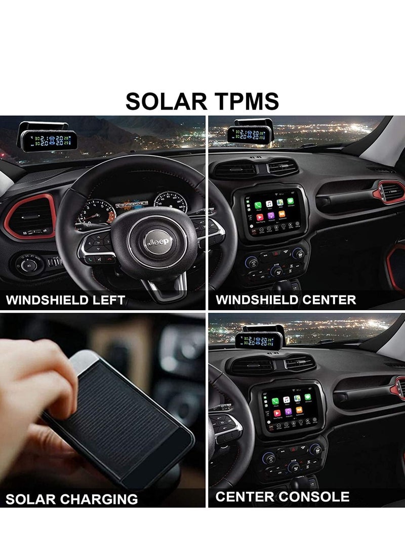 althiqahkey TPMS Tire Pressure Monitoring System Solar Power Wireless Car Tire Pressure Monitoring System with Temperature and Pressure LCD Display Auto Alarm Real Time Monitoring  - Image 3