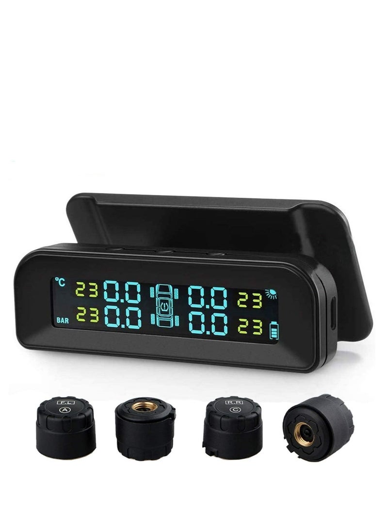 althiqahkey TPMS Tire Pressure Monitoring System Solar Power Wireless Car Tire Pressure Monitoring System with Temperature and Pressure LCD Display Auto Alarm Real Time Monitoring  - Image 1