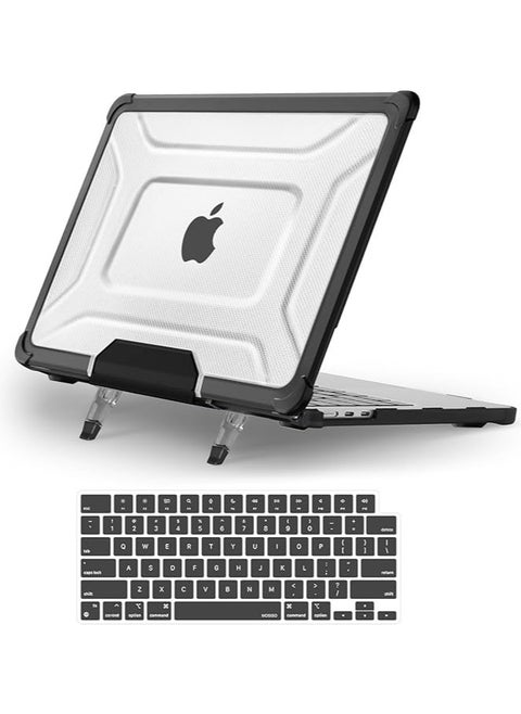 Compatible with MacBook Air 13 inch Case 2024 2023 2022 M3 A3113 M2 A2681, Shockproof Heavy Duty TPU Bumper Dots Plastic Hard Shell with Foldable Stand&Keyboard Cover for MacBook Air 13.6,Black