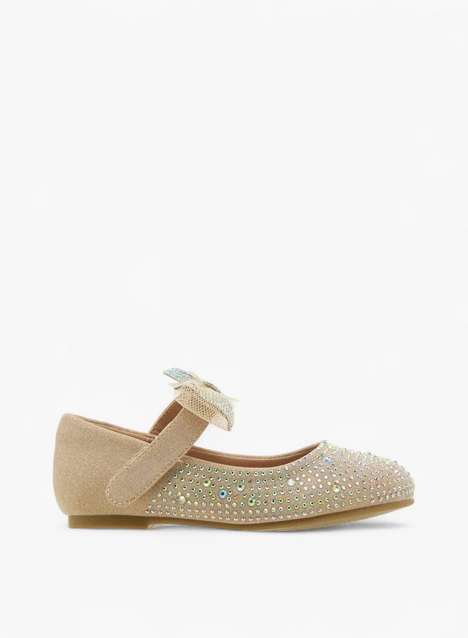 JUNIORS Girls Bow Embellished Ballerina Shoes with Hook and Loop Closure