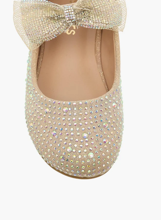 JUNIORS Girls Bow Embellished Ballerina Shoes with Hook and Loop Closure