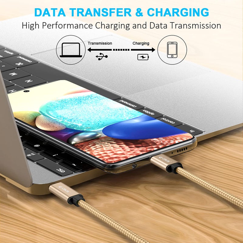 CBUS 10ft Heavy-Duty Braided USB C to C Fast Charging Cable Compatible with iPhone 15/Pro/Max/Plus, iPad Pro/Air, Samsung S23/S22/S21 Ultra, Motorola, Google Pixel,TCL - USB Type C Cord (Beige Gold) - Image 5